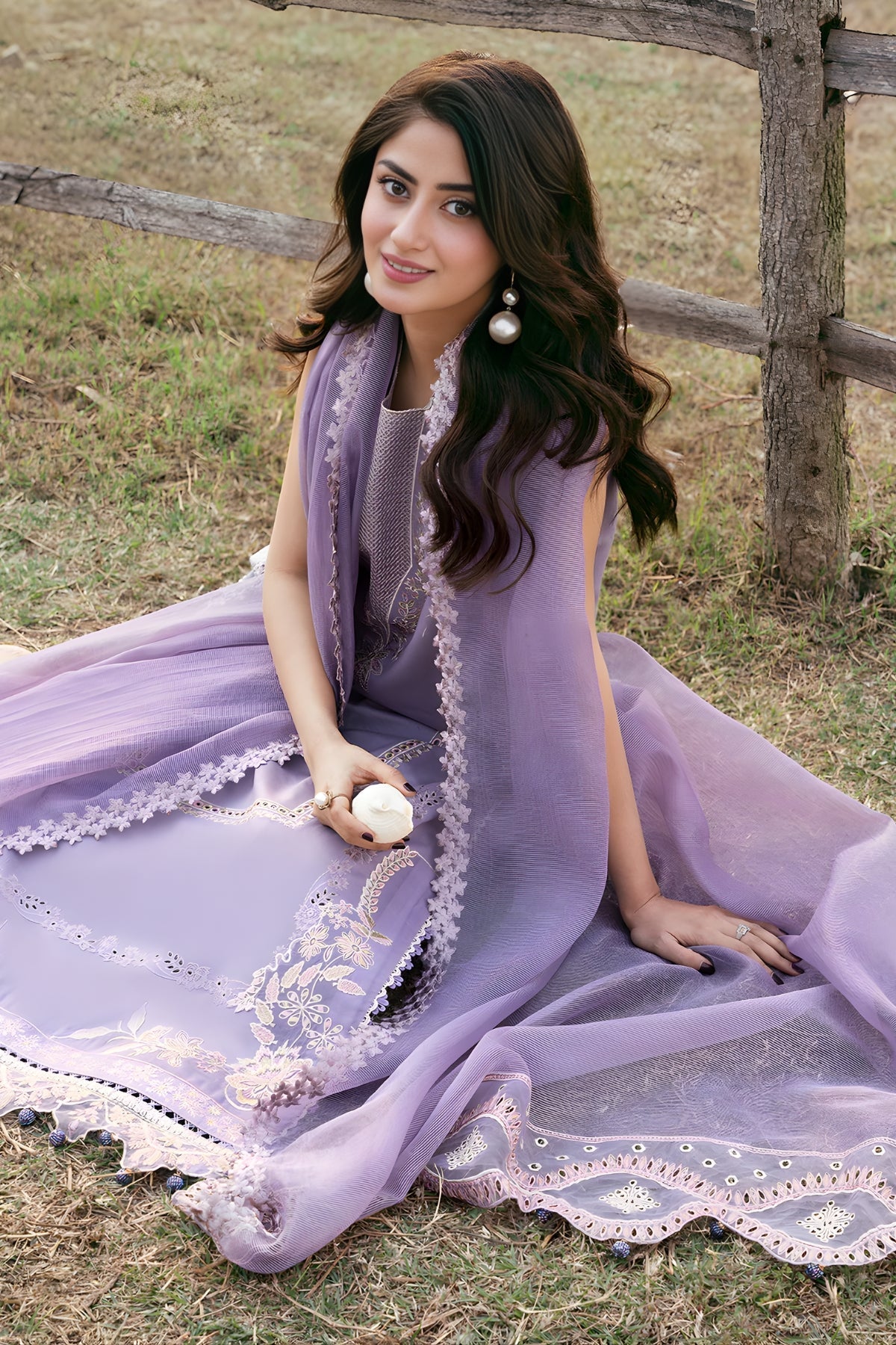 Izel - 3PC Unstitched Lawn Embroidered Shirt with Cotton Net Embroidered Dupatta and Trouser