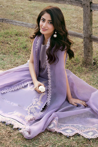 Izel - 3PC Unstitched Lawn Embroidered Shirt with Cotton Net Embroidered Dupatta and Trouser