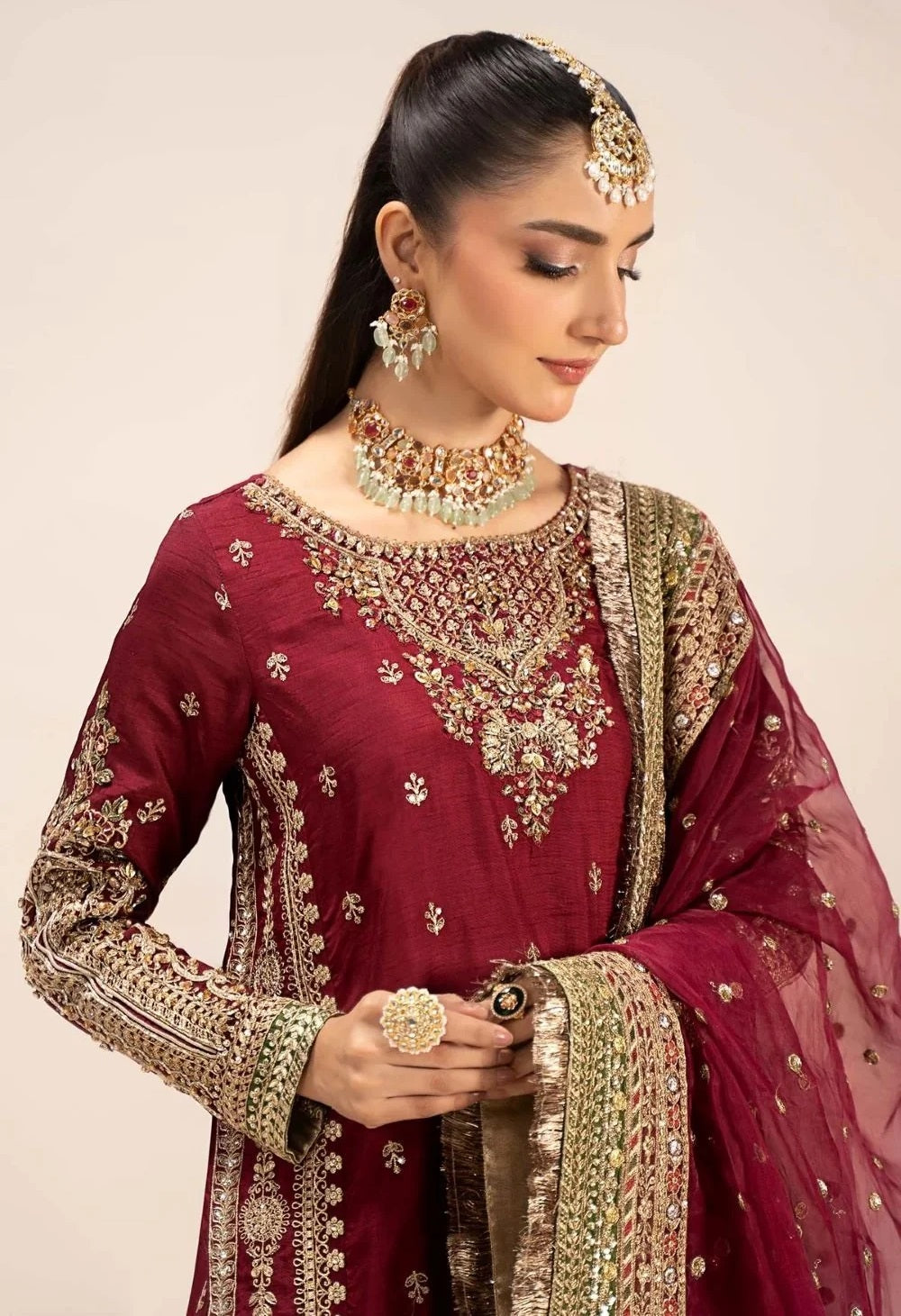Maria.B Virasat Luxury Raw Silk Embroidered 3 Piece Unstitched Suit
