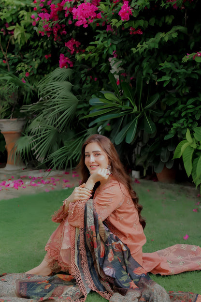 Sapphire - 3PC Unstitched Lawn Embroidered Shirt with Monar Digital Printed Dupatta and Trouser