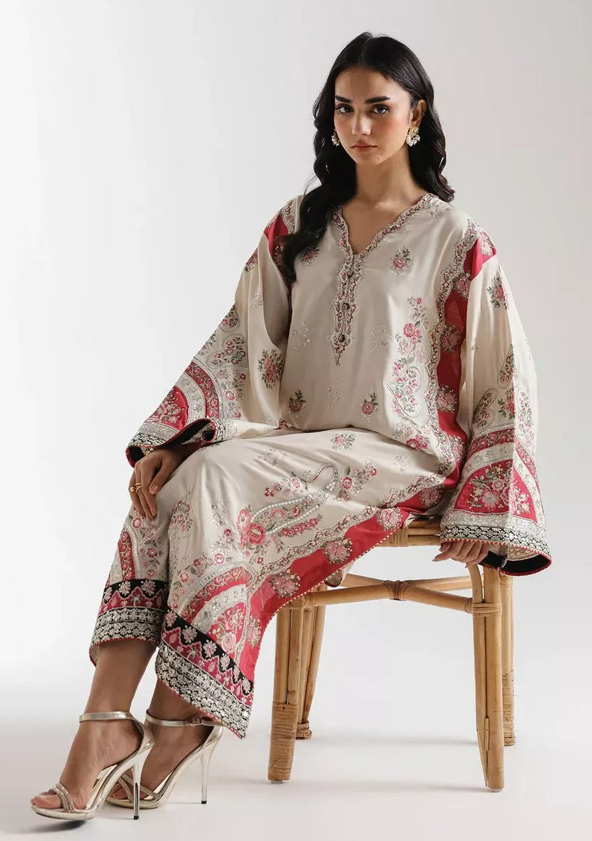 Ethnc Luxury Silk Embroidered Unstitched Kaftan Suit