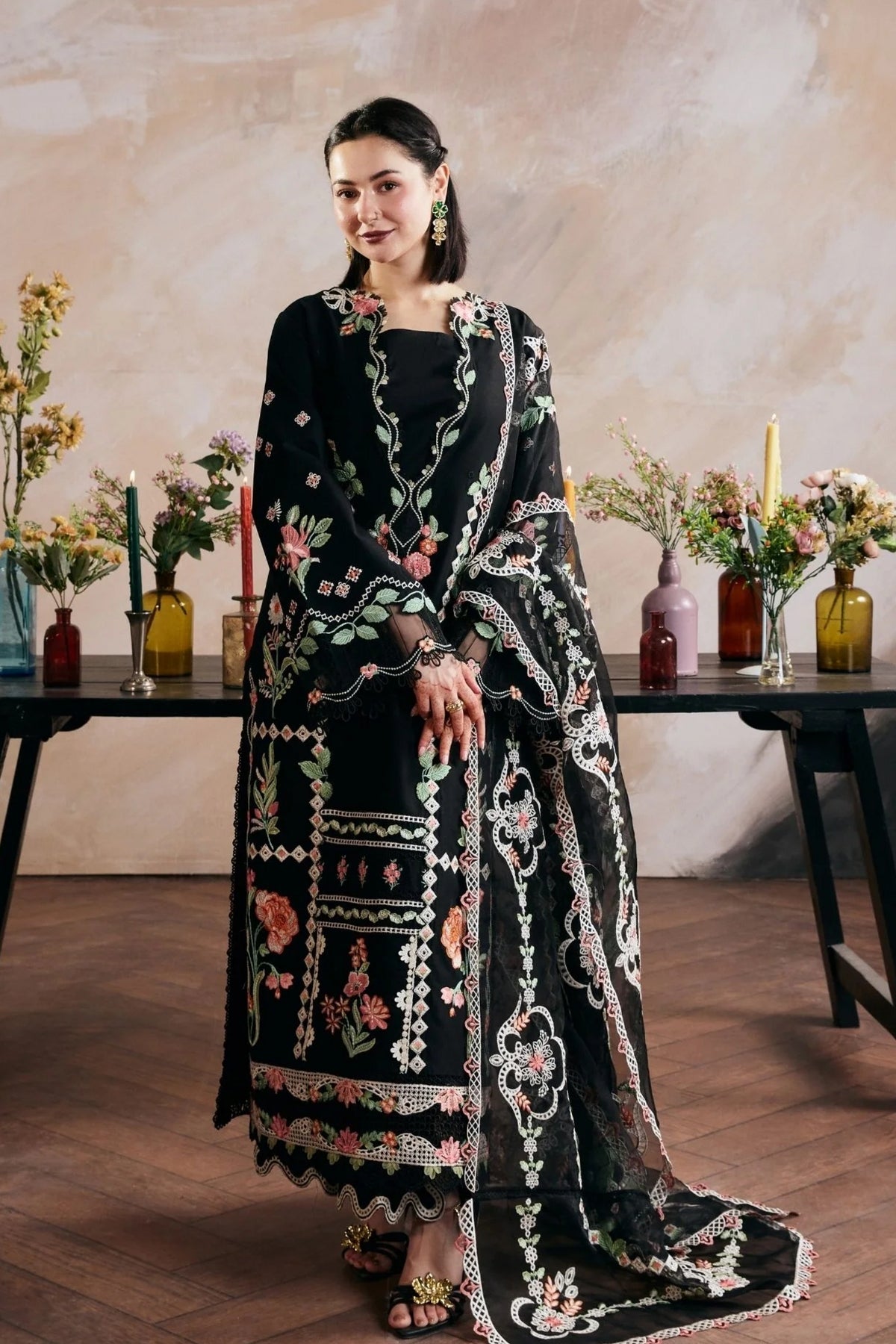 Maryam Hussain - 3PC Unstitched Lawn Embroidered Shirt with Digital Printed Monar Dupatta and Trouser
