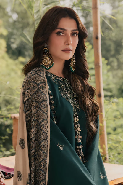 Izel - 3PC Unstitched Dhanak Embroidered Shirt with Digital Printed Dupatta and Trouser