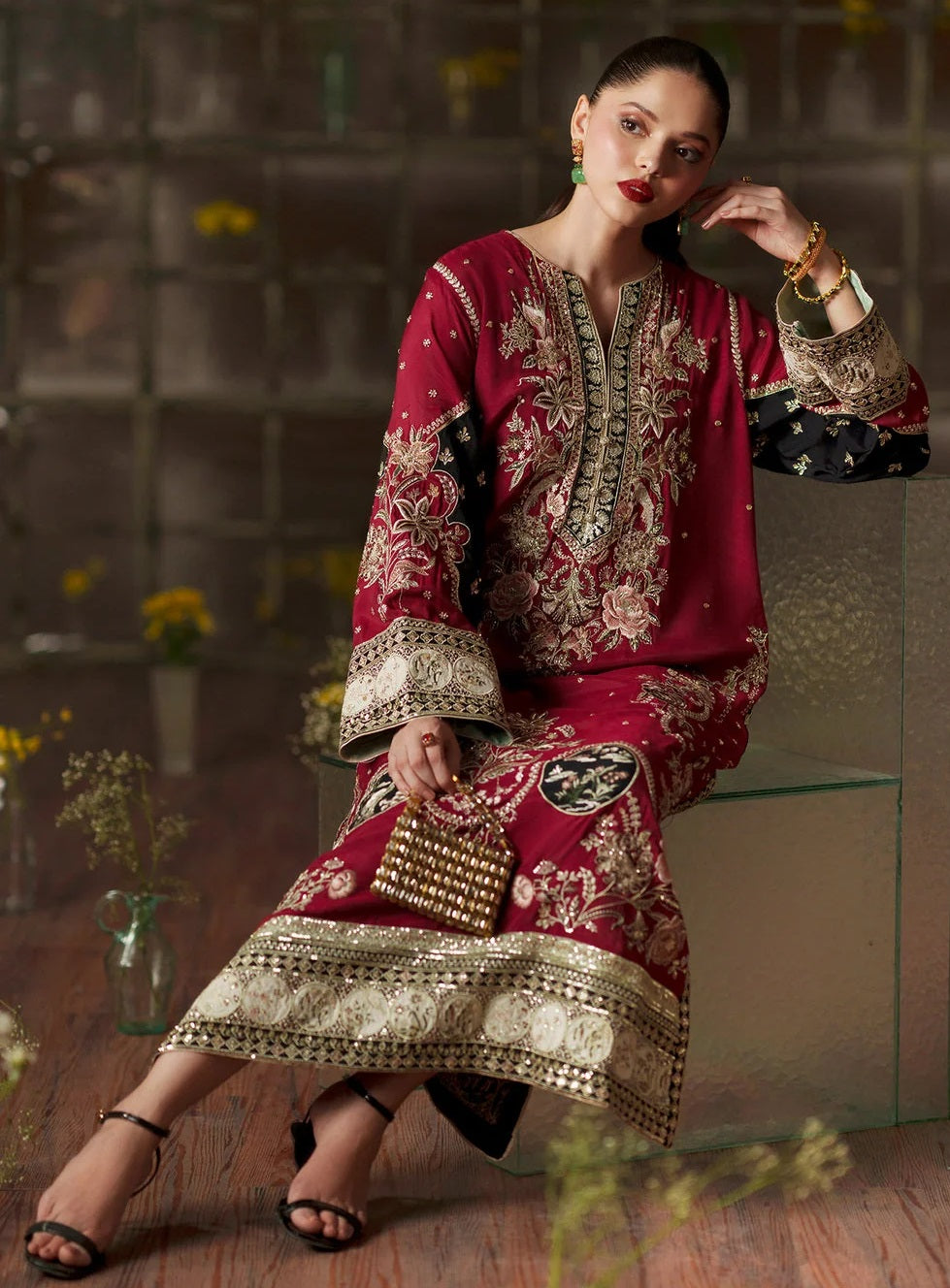 ETHNC Kaftan Luxury Raw Silk Embroidered 3Pc Unstitched Suit