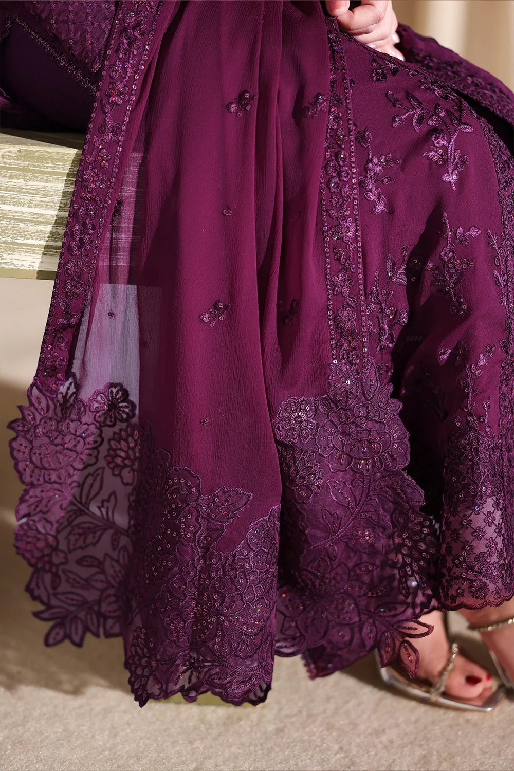 Azure Luxury Embroidered Chiffon Unstitched 3Pc Suit Garnelle