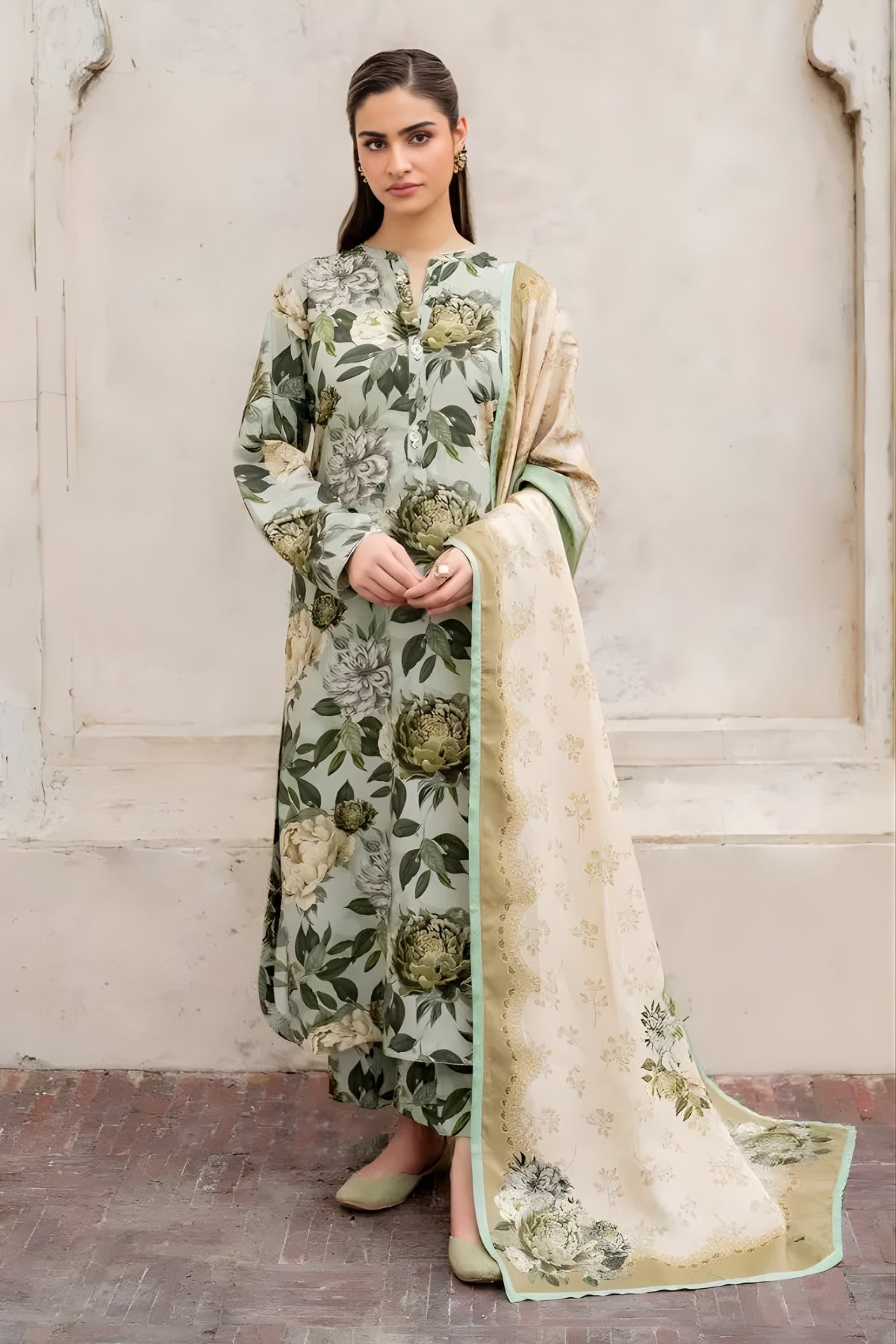 Baroque - 3PC Unstitched Printed Khaddar Shirt with Printed Khaddar Dupatta and Same Printed Trouser