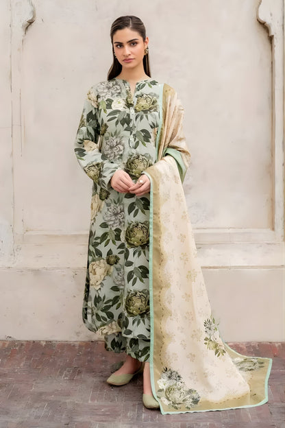 Baroque - 3PC Unstitched Printed Khaddar Shirt with Printed Khaddar Dupatta and Same Printed Trouser