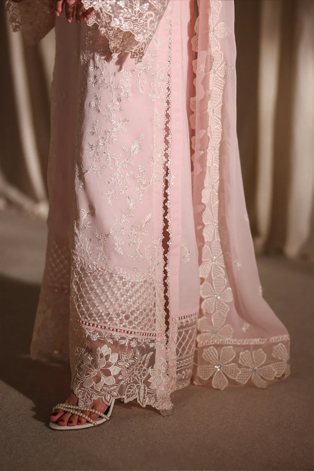 Azure Luxury Embroidered Chiffon Unstitched 3Pc Suit Twirling Tulip