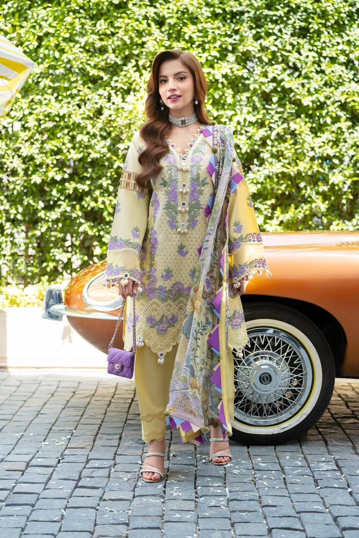Jade - 3PC Unstitched Lawn Embroidered Shirt with Slub Munar Digital Printed Dupatta and Trouser