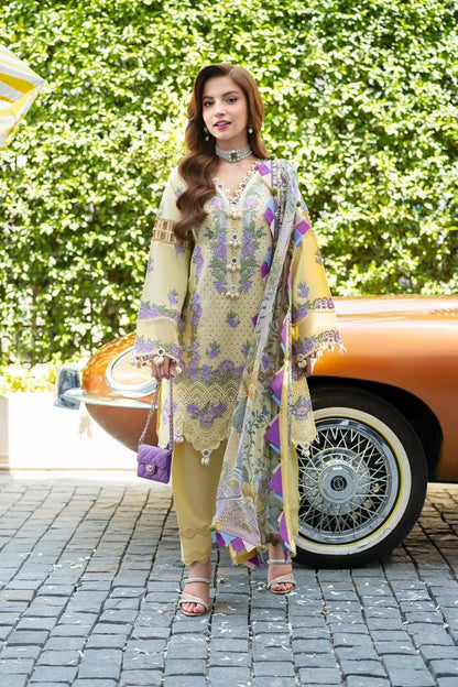 Jade - 3PC Unstitched Lawn Embroidered Shirt with Slub Munar Digital Printed Dupatta and Trouser