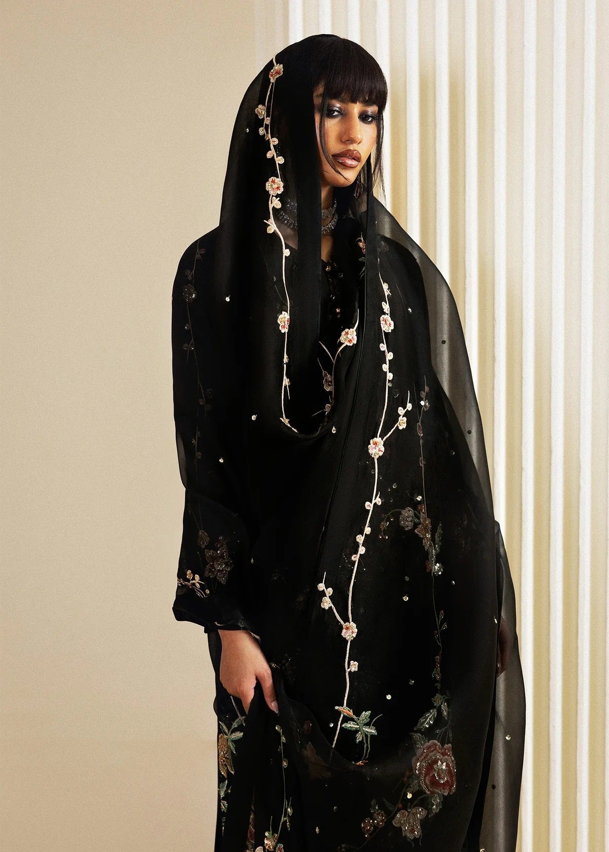 Hussain Rehar Luxury Embroidered Raw Slik Unstitched 3Pc Suit - Sitara Noir