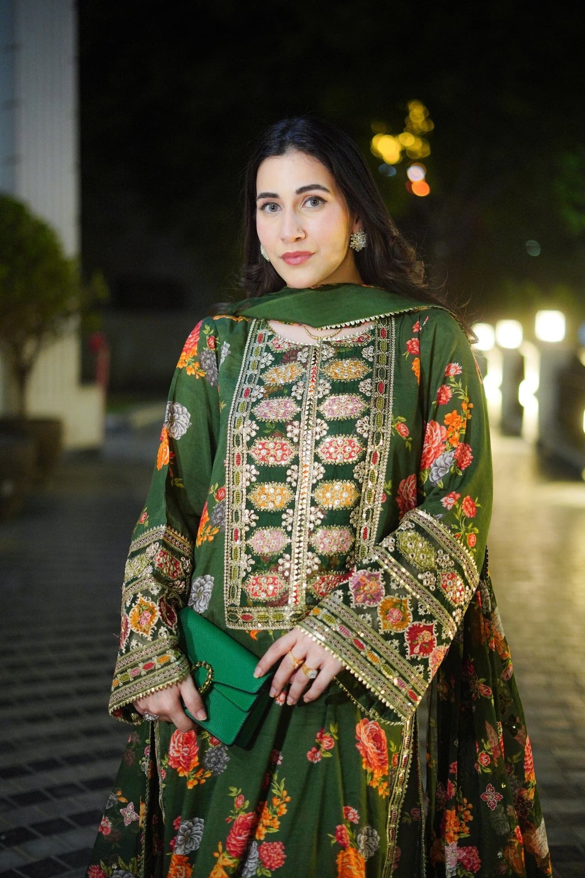 Aneelas Silk Dress Embroidered 3 Piece Unstitched (Green)