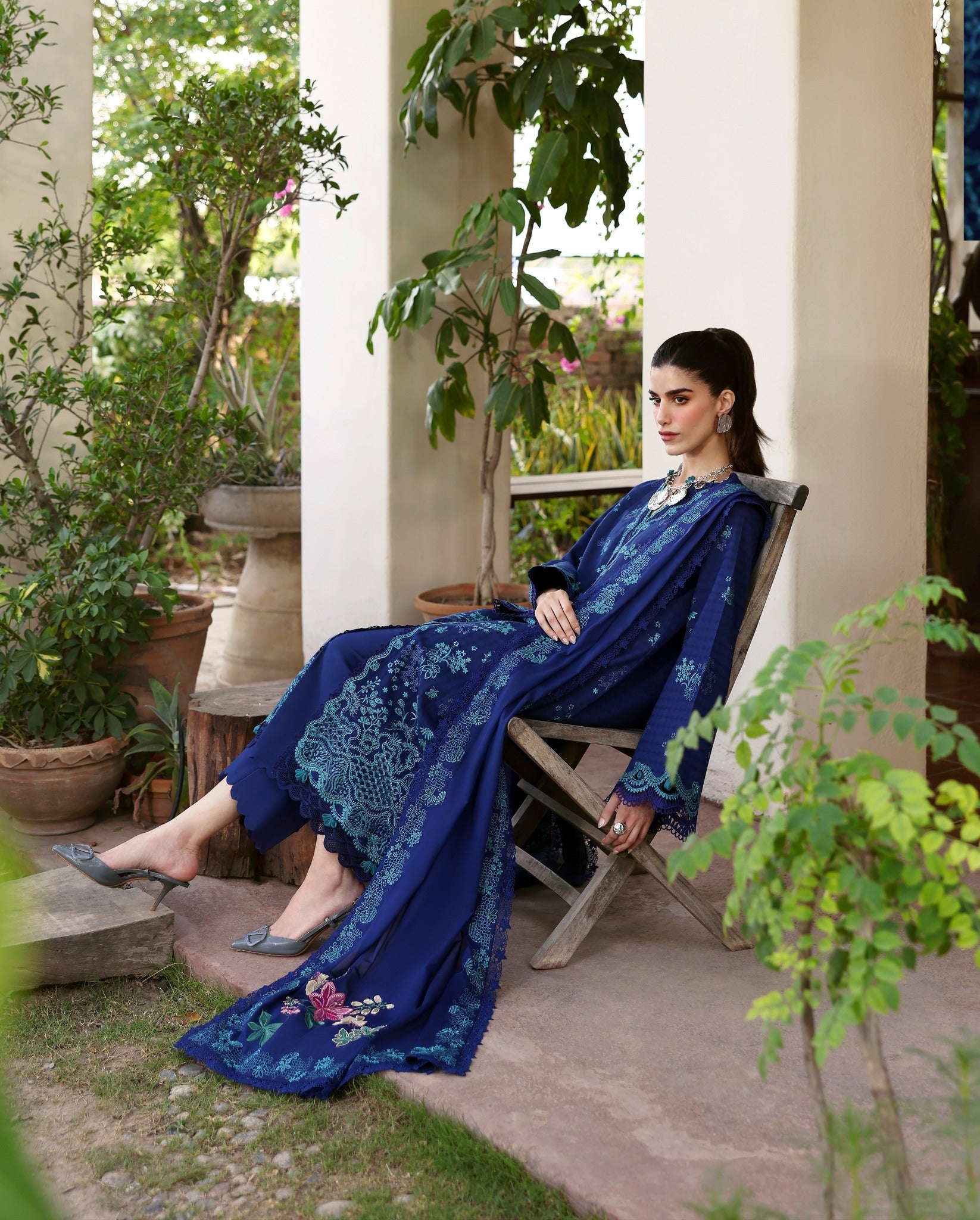 Republic Womenswear Luxury Lawn Embroidered 3 Pc Unstitched Suit NAVY BLUE