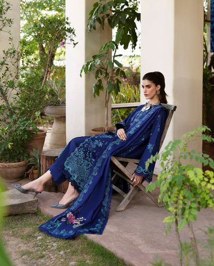 Republic Womenswear Luxury Lawn Embroidered 3 Pc Unstitched Suit NAVY BLUE