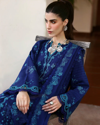Republic Womenswear Luxury Lawn Embroidered 3 Pc Unstitched Suit NAVY BLUE