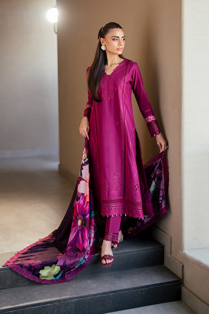 Azure Luxury Embroidered Lawn 3 Piece Unstitched Suit WINE MIRAGE