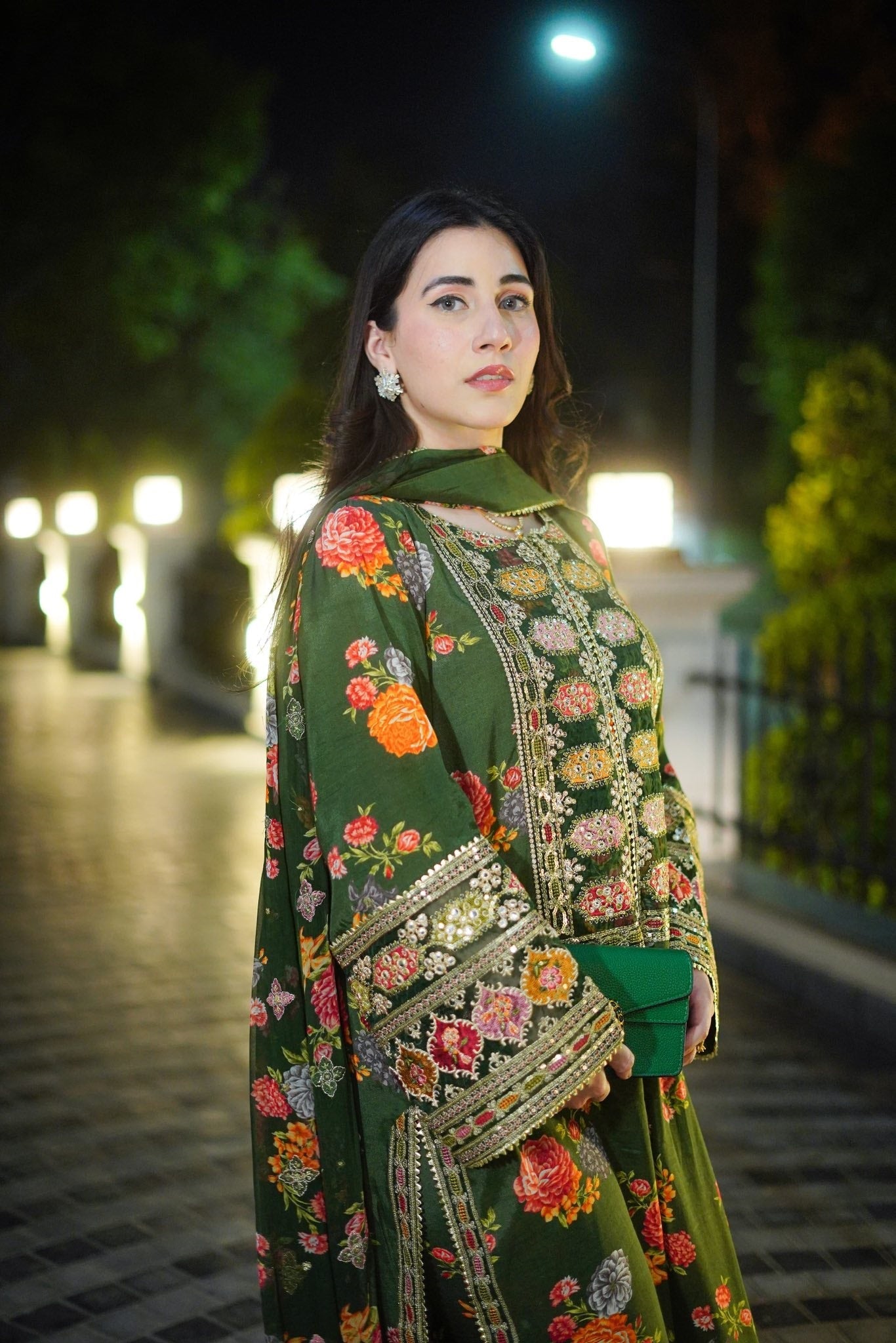 Aneelas Silk Dress Embroidered 3 Piece Unstitched (Green)