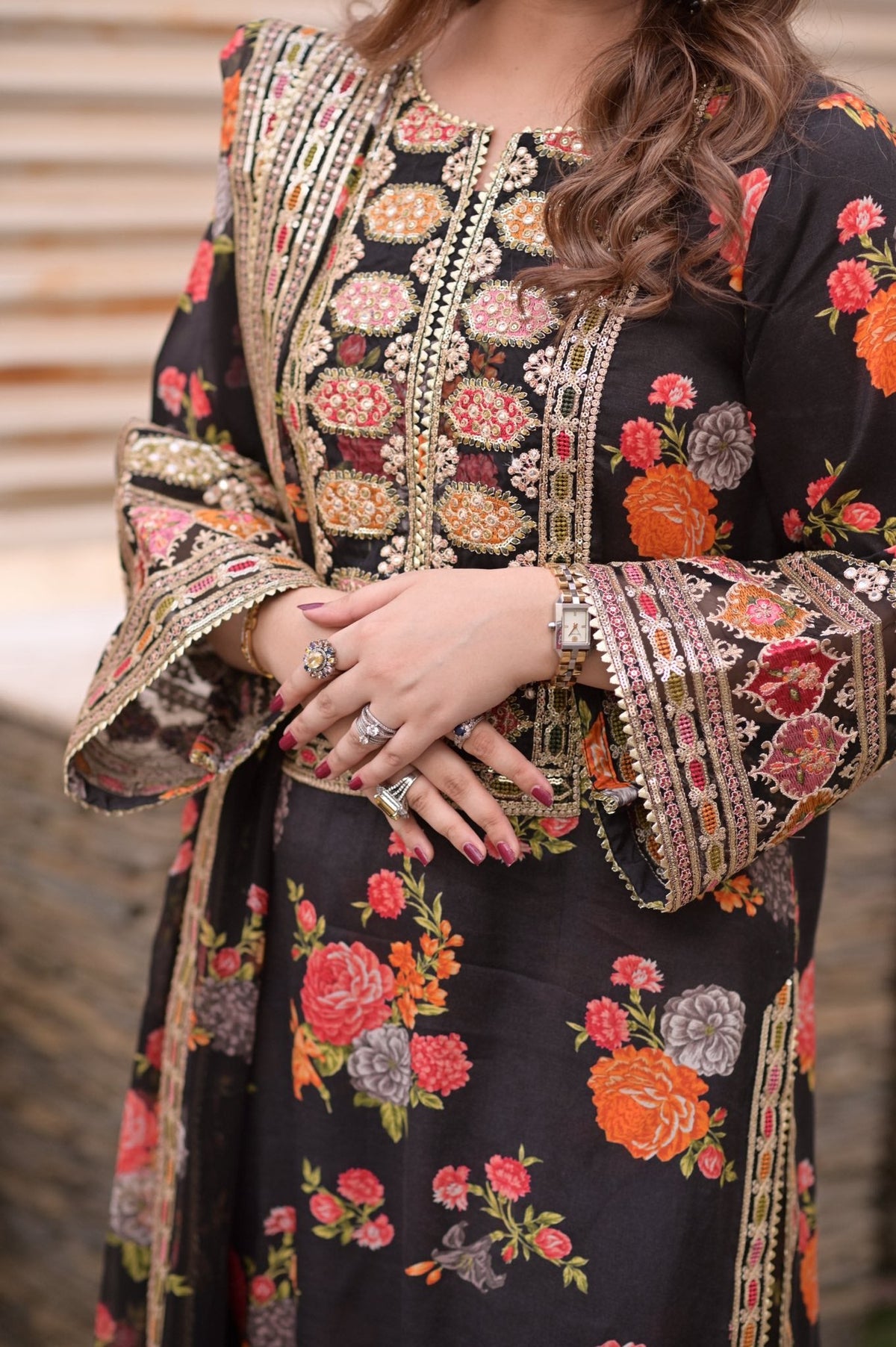 Aneelas Luxury Silk 3 Piece Unstitched (Black)