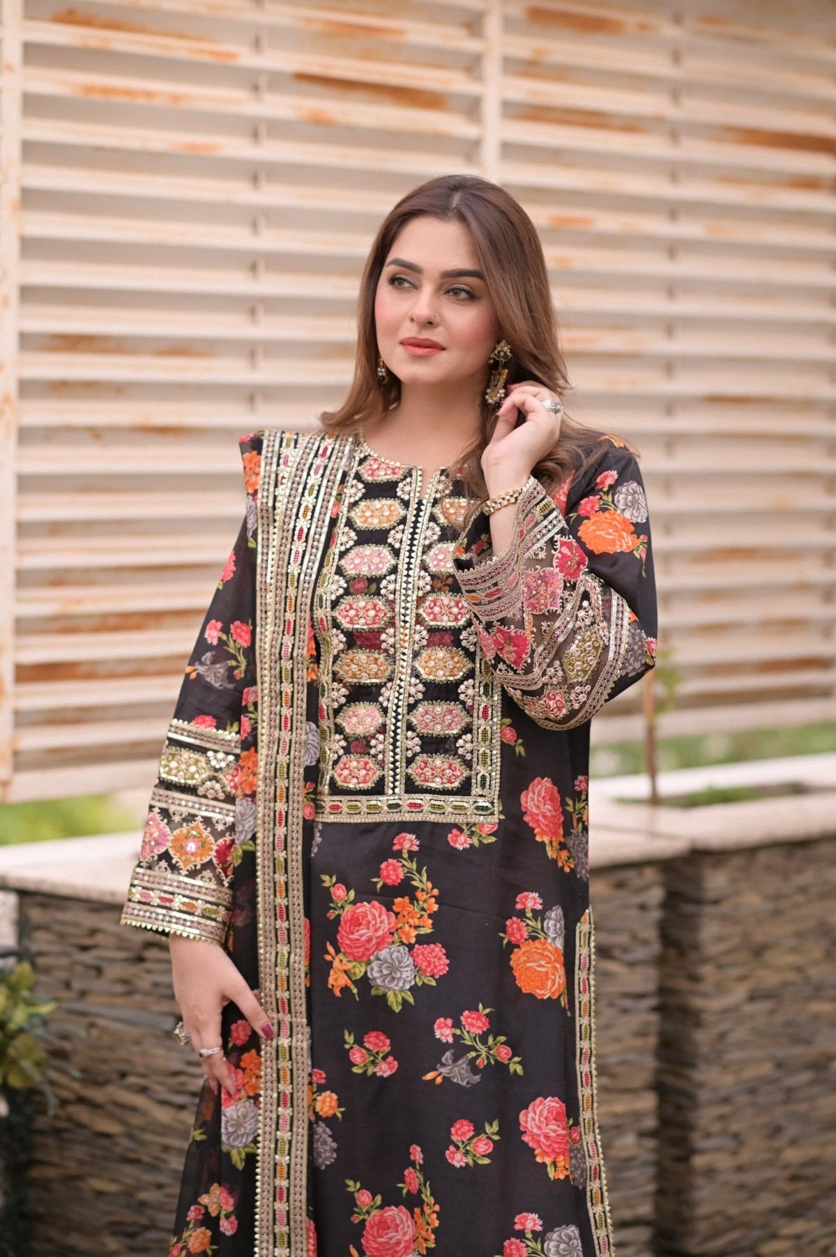 Aneelas Luxury Silk 3 Piece Unstitched (Black)