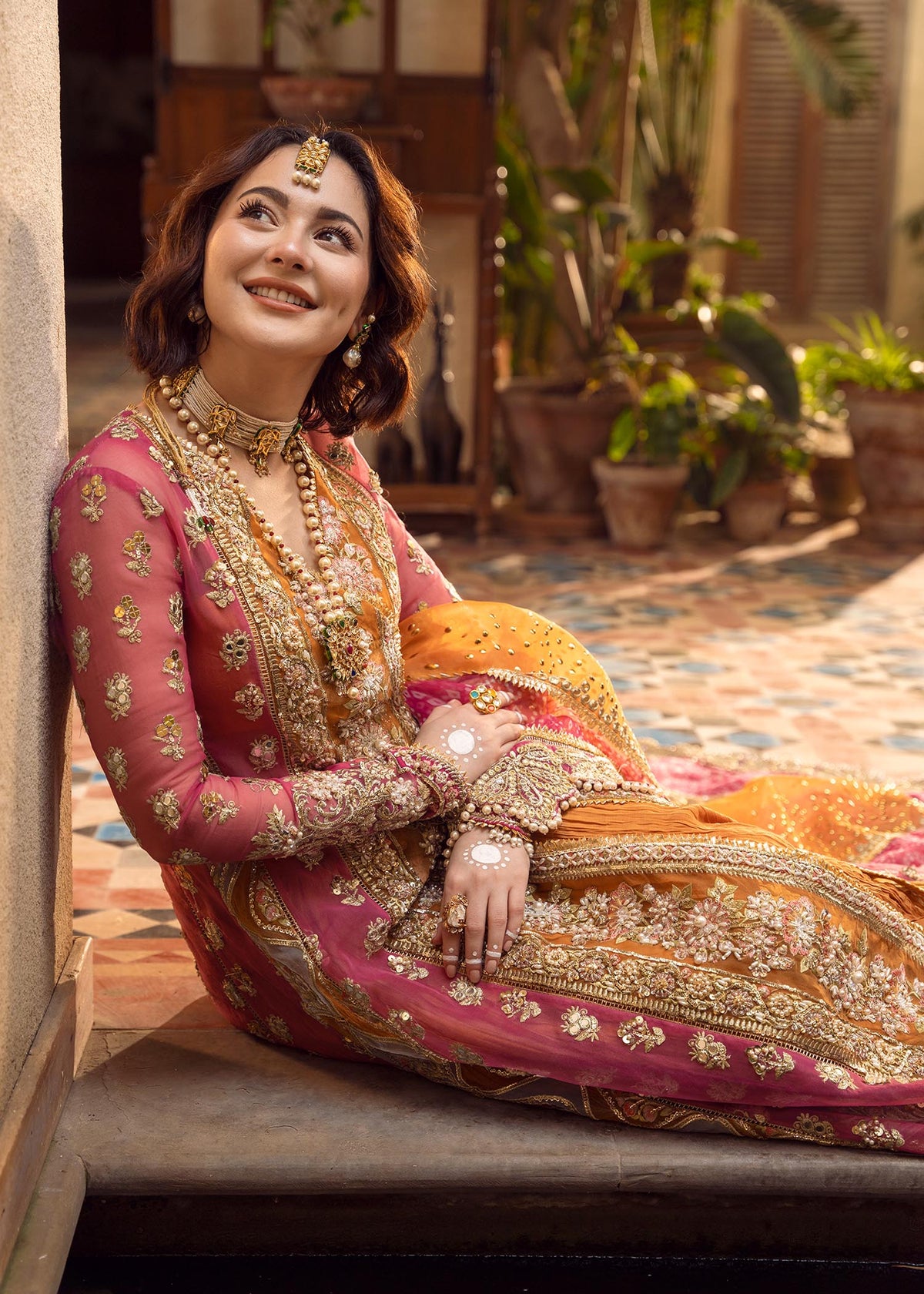 Crimson Luxury Organza Embroidered 3Pc Unstitched Suit Mehndi Galore
