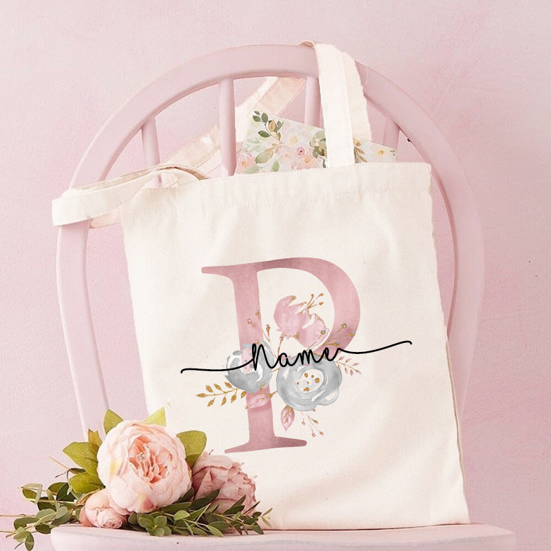 Monogrammed Canvas Bag Women's Letter Print Tote