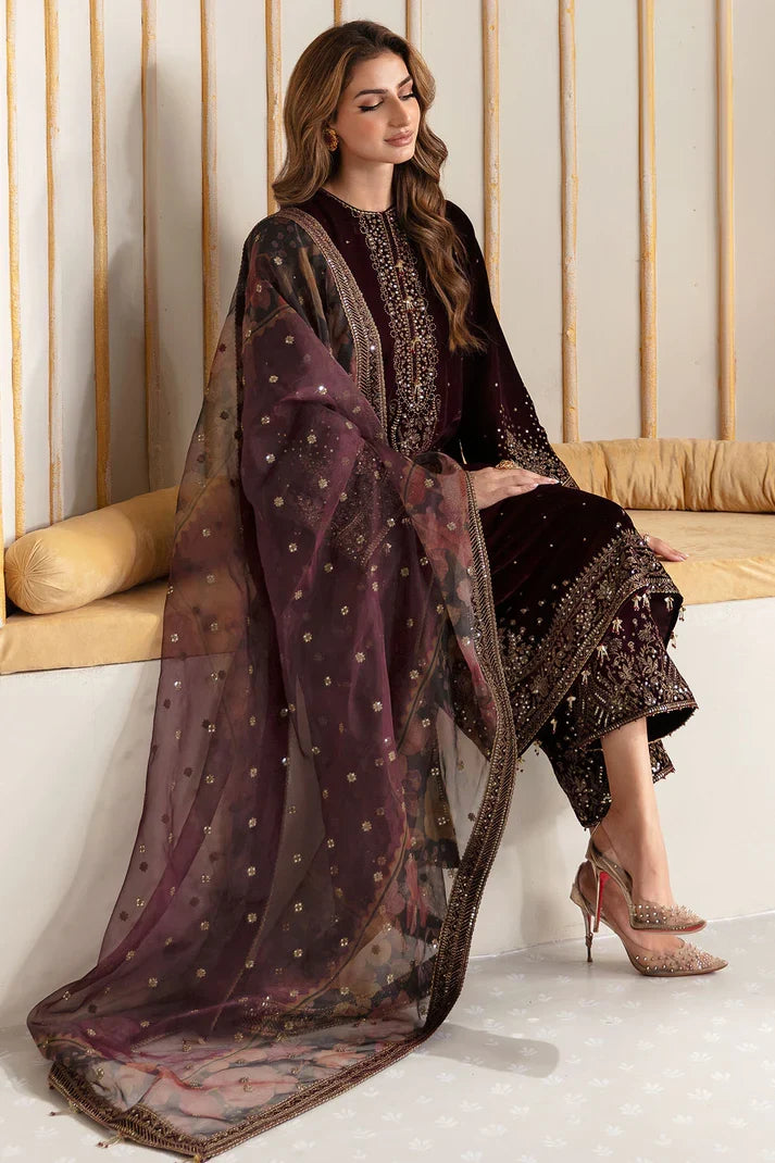 Jazmin Embroidered Velvet Formal 3 Pieces Unstitched JZ - Luxury Collection