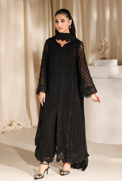 Azure Luxury Chiffon Embroidered 3Pc Unstitched Suit - Black Pearl