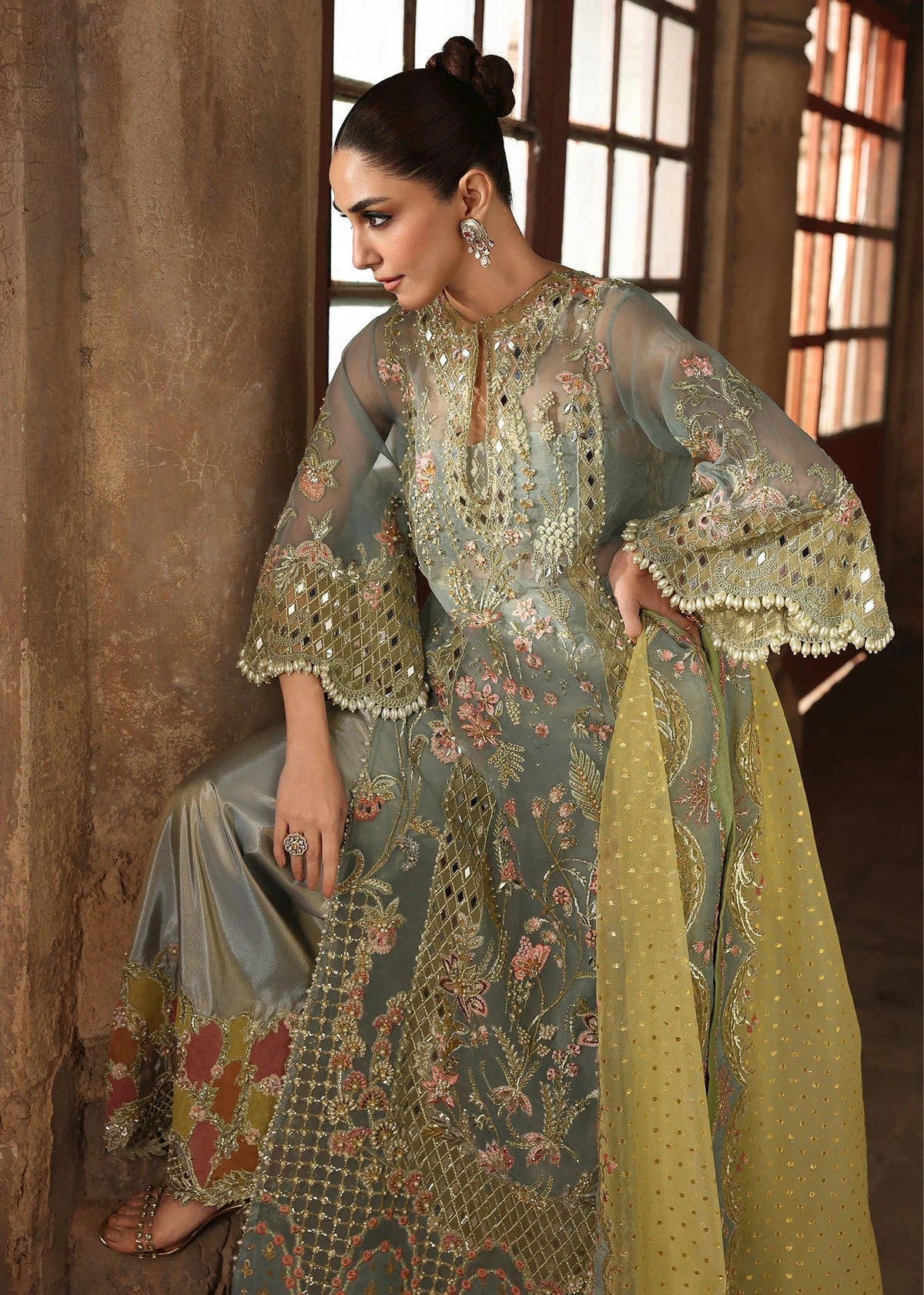 Crimson JHALAK Luxury Organza Embroidered 3Pc Unstitched Suit
