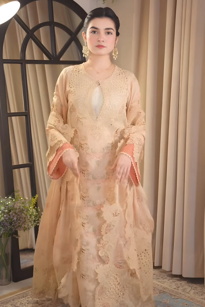 Aneelas - 3PC Unstitched Lawn Embroidered Shirt with Cotton Net Embroidered Dupatta and Trouser