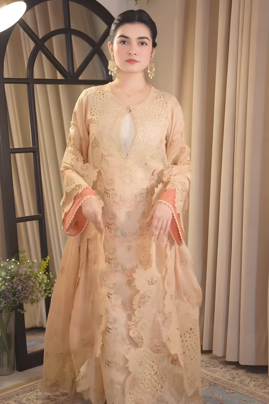 Aneelas - 3PC Unstitched Lawn Embroidered Shirt with Cotton Net Embroidered Dupatta and Trouser