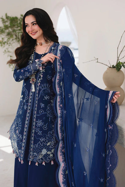 Qalamkar - 3PC Unstitched Lawn Embroidered Shirt with Embroidered Khaddi Net Dupatta and Trouser
