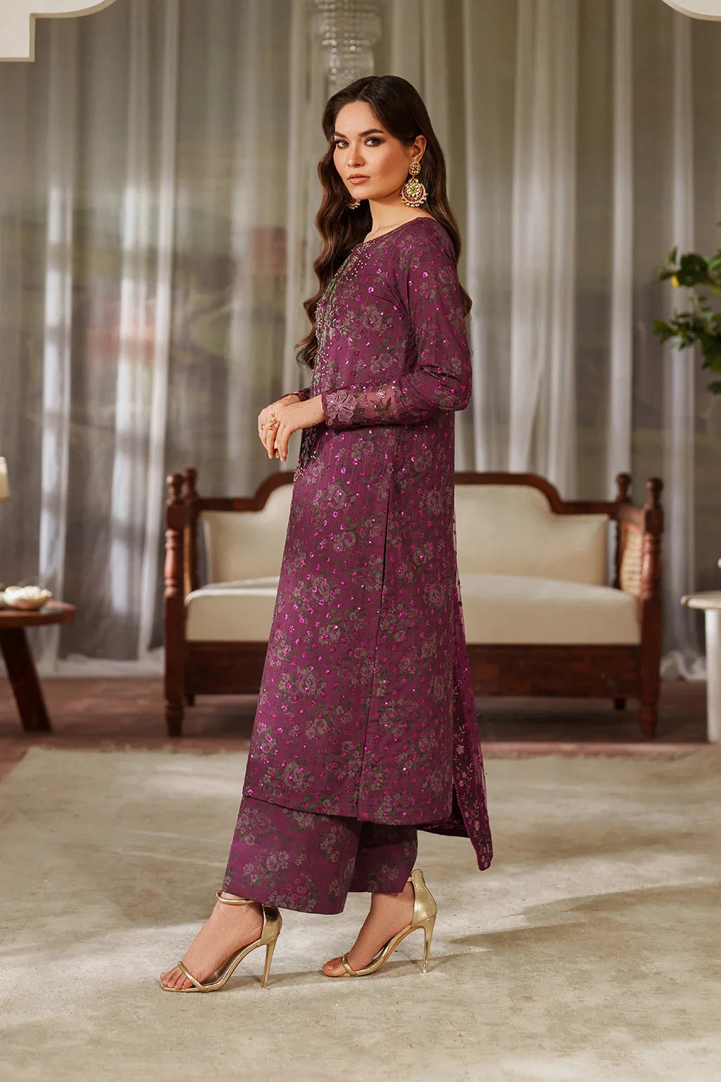 Iznik Luxury Printed & Embroidered Unstitched Lawn Suit Magenta