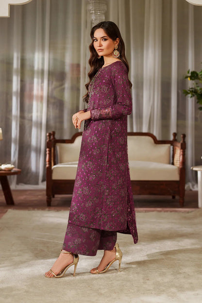 Iznik Luxury Printed & Embroidered Unstitched Lawn Suit Magenta