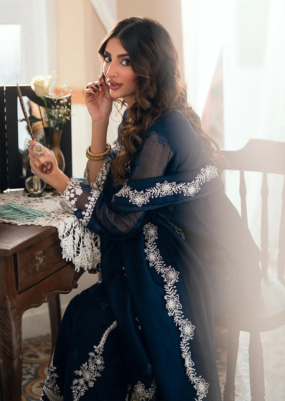 Azure Stellar Blue Luxury Chiffon Embroidered 3Pc Unstitched Suit