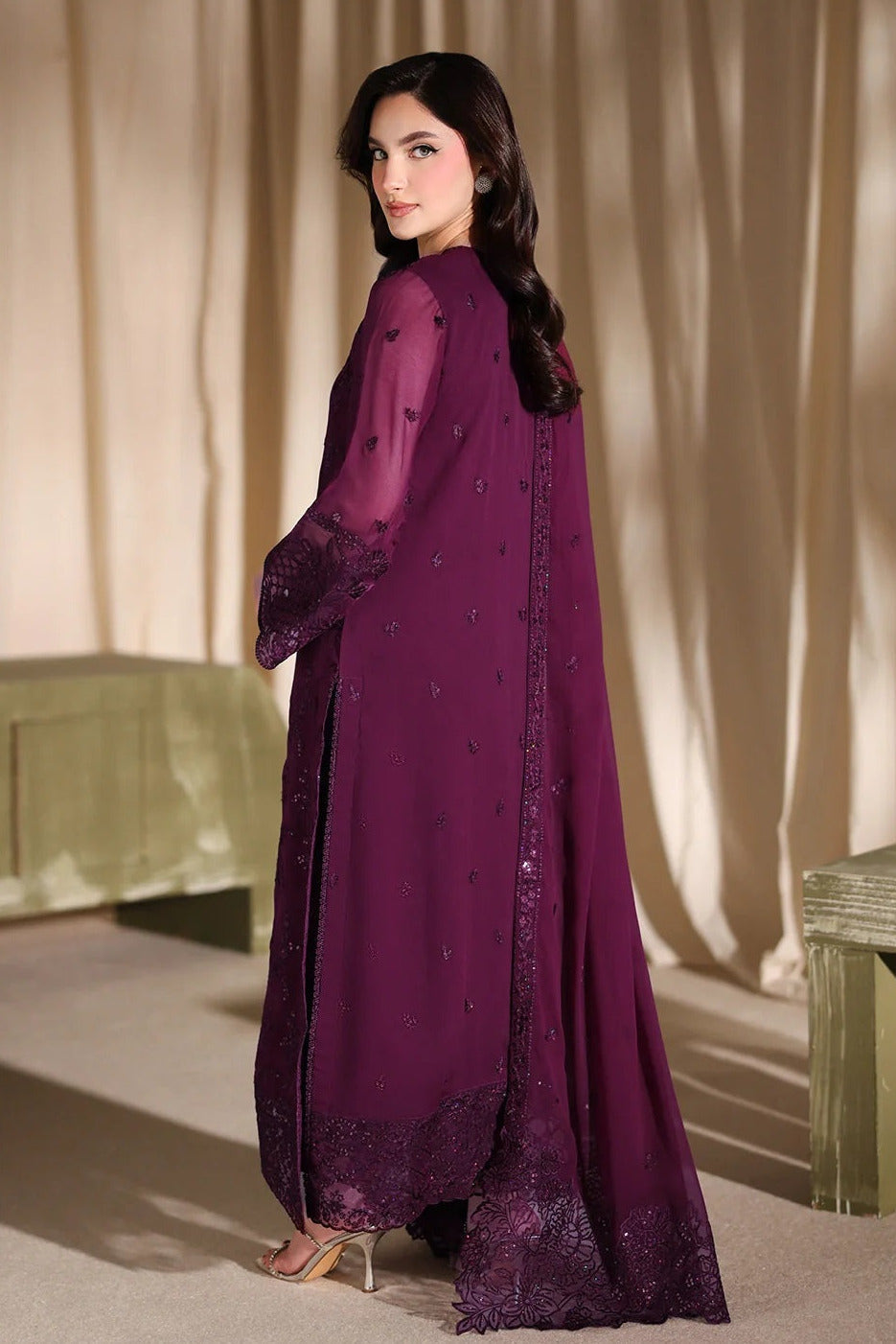 Azure Luxury Embroidered Chiffon Unstitched 3Pc Suit Garnelle