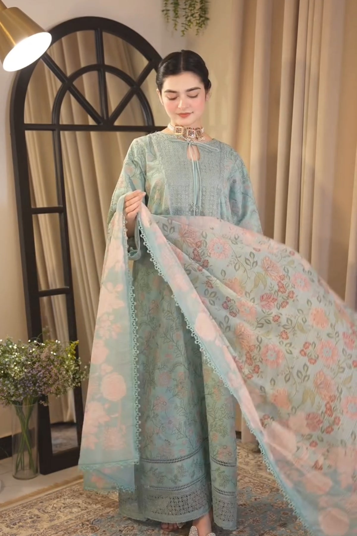 Aneelas - 3PC Unstitched Lawn Embroidered Shirt with Digital Printed Dupatta and Trouser