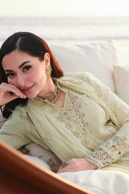 Qalamkar - 3PC Unstitched Lawn Embroidered Shirt with Embroidered Chiffon Dupatta and Trouser
