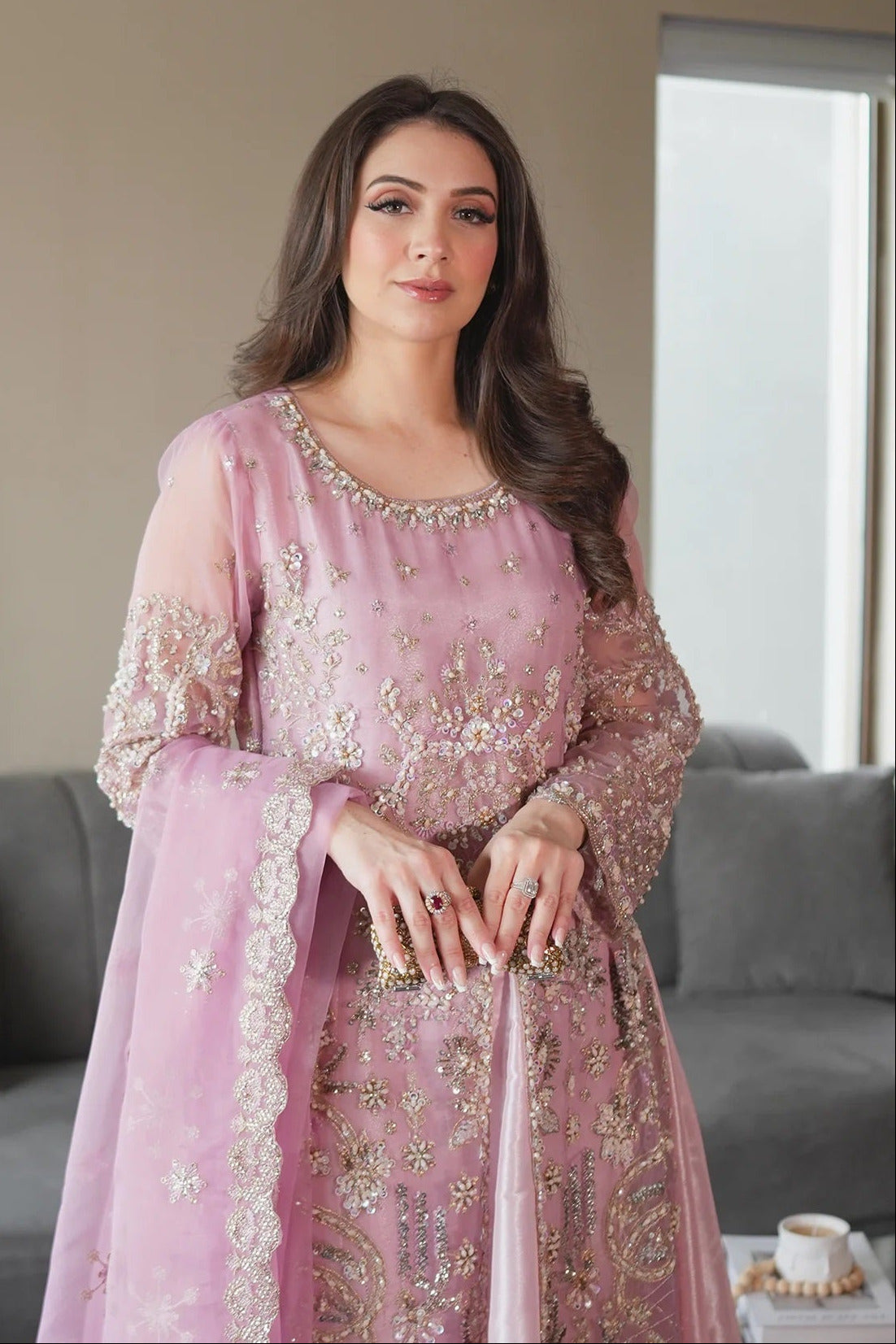 Emran Kashif Luxury Organza Embroidered 3Pc Unstitched Suit - Petal Grace