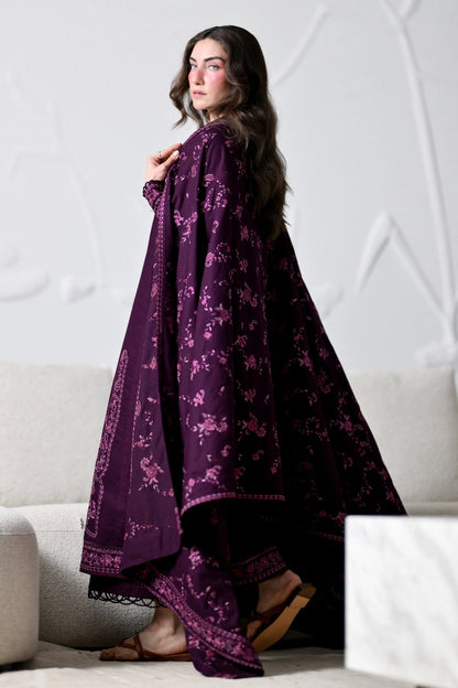 Zaib - 3PC Unstitched Dhanak Embroidered Shirt with Dhanak Embroidered Dupatta and Trouser