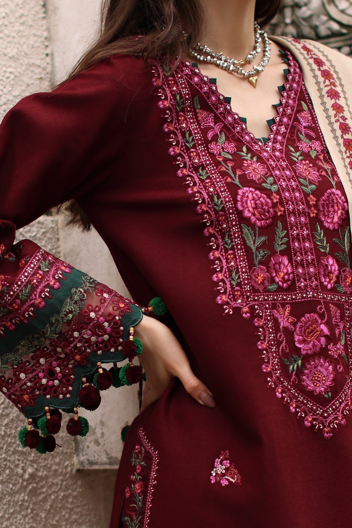 Charizma - 3PC Unstitched Dhanak Embroidered Shirt with Pashmina Printed Dupatta and Trouser