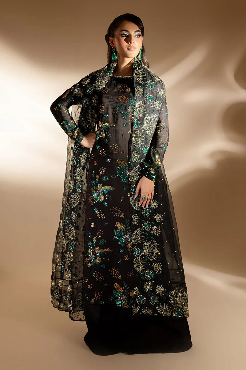 Nureh Luxury Raw Silk 3 Piece Unsticthed - Golden Star Dust