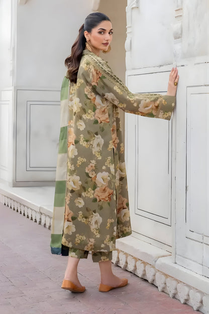 Baroque - 3PC Unstitched Printed Karandi Shirt with Printed Karandi Dupatta and Trouser