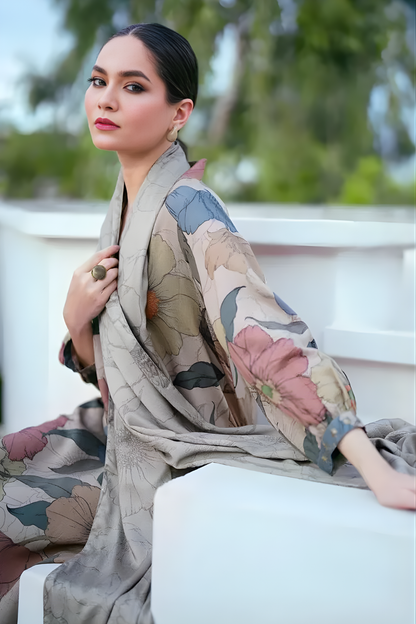Baroque - 3PC Unstitched Printed Khaddar Shirt with Printed Khaddar Dupatta and Trouser