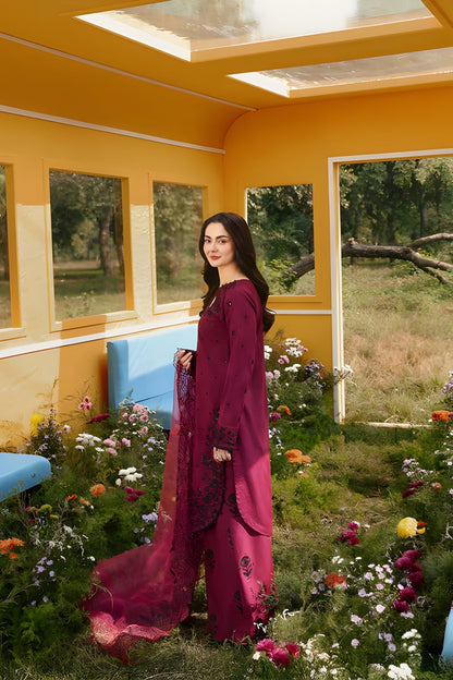 Allys - 3PC Unstitched Lawn Embroidered Shirt with Organza Embroidered Dupatta and Embroidered Trouser