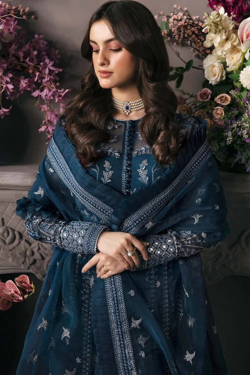 Afrozeh Luxury Organza Embroidered 3Pc Unstitched Suit Yale