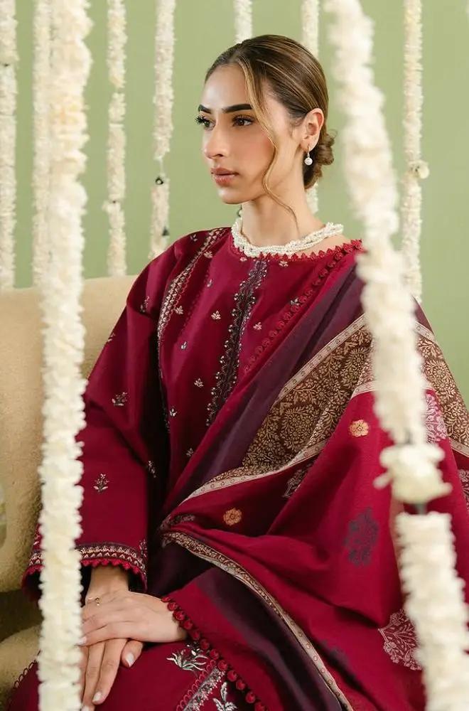 Beechtree - 3PC Lawn Embroidered Shirt with Printed Slub Dupatta (Unstitched)
