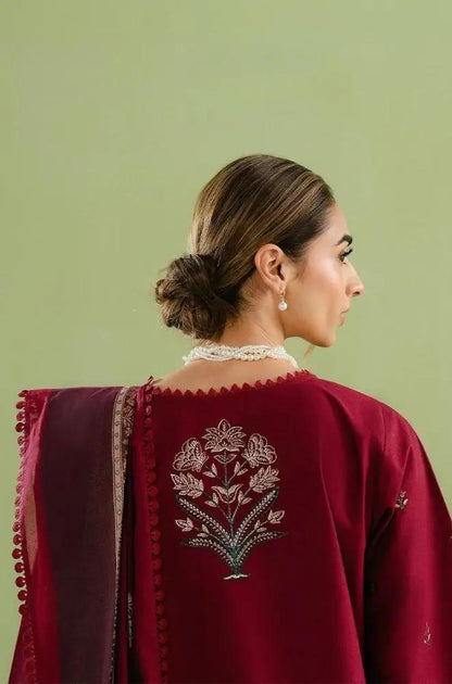 Beechtree - 3PC Lawn Embroidered Shirt with Printed Slub Dupatta (Unstitched)