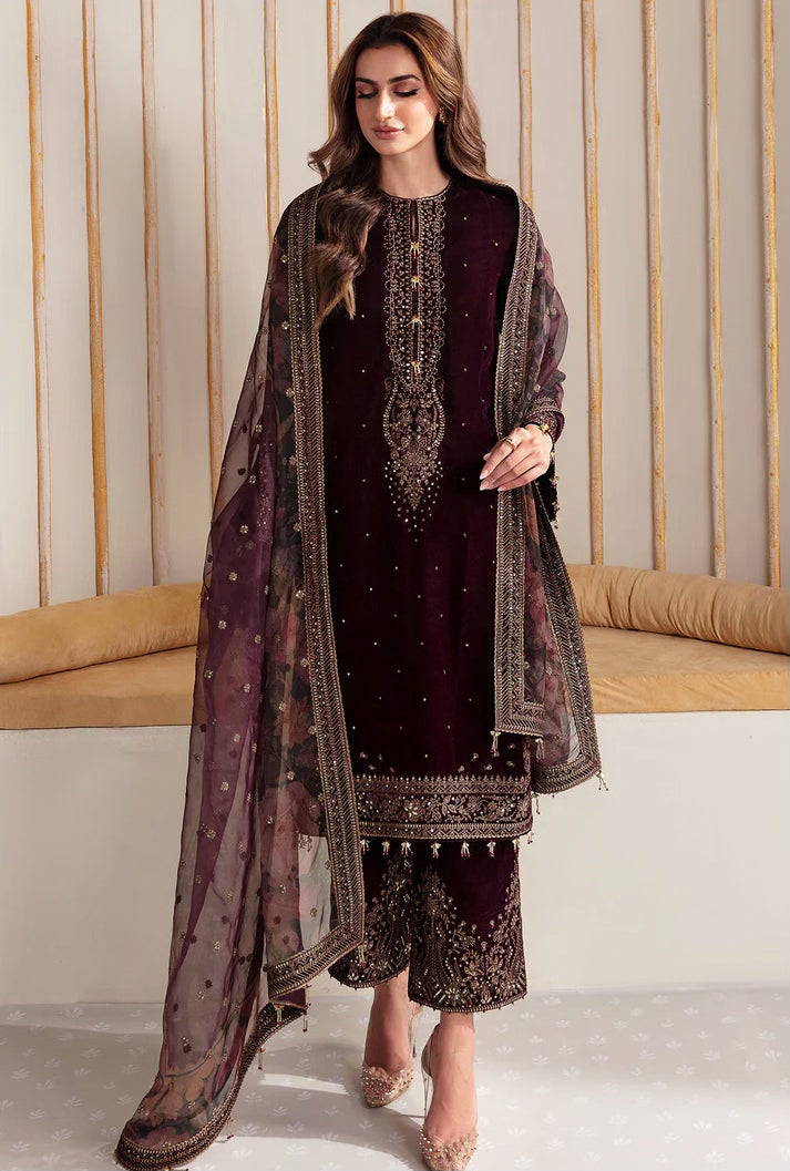 Jazmin Embroidered Velvet Formal 3 Pieces Unstitched JZ - Luxury Collection