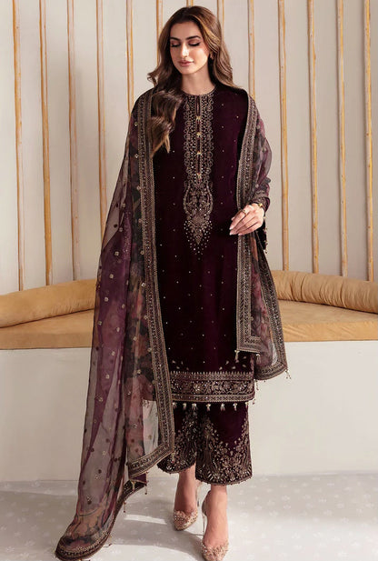 Jazmin Embroidered Velvet Formal 3 Pieces Unstitched JZ - Luxury Collection