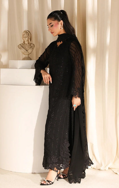 Azure Luxury Chiffon Embroidered 3Pc Unstitched Suit - Black Pearl